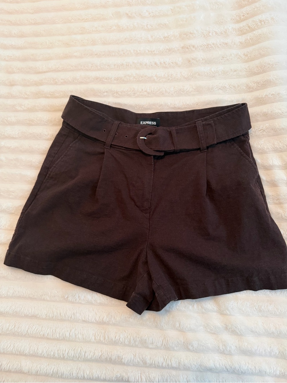 Express Dark Brown Belted High-Rise Shorts